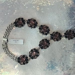 Silver black and purple stone necklace
